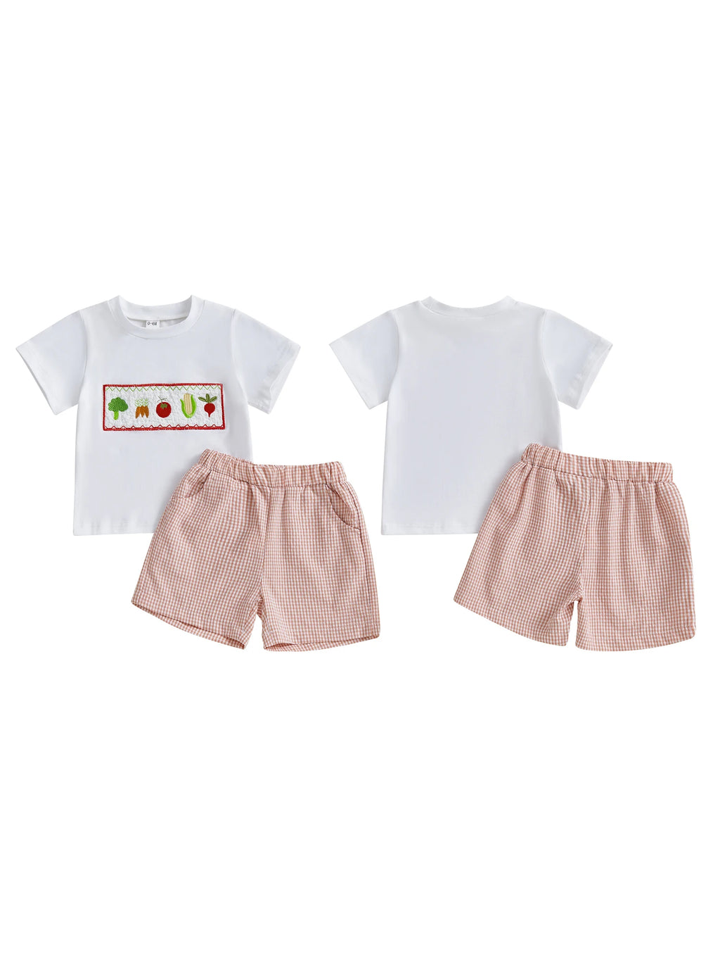 Short Sleeve T-Shirts Elastic Waist Shorts 2Pcs