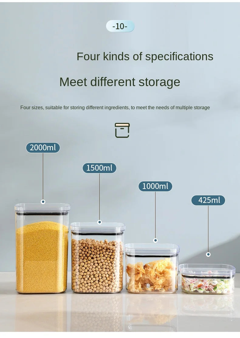 Large Capacity Sealed Jar Kitchen Cabinet Organizer Grain Soybean Nuts Storage Refrigerator Crisper Strong Plastic Sealed Tank