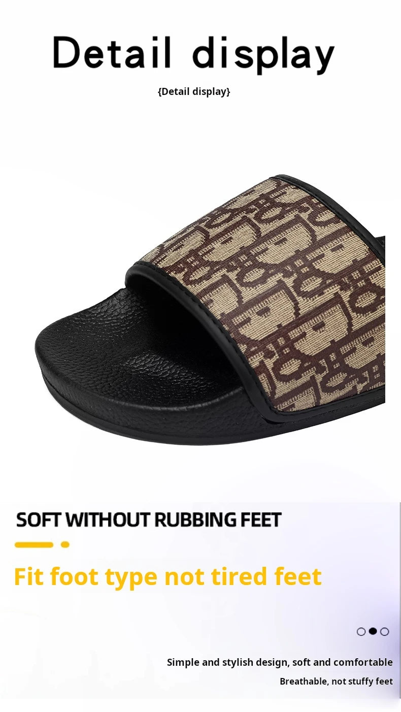 Men's Home Slippers Lightweight Summer New Style Flat and Worn Casual Retro Patterned Anti-slip Quick-drying Sandals
