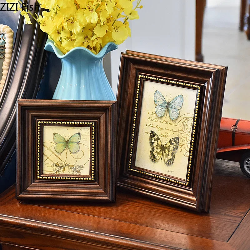 Vintage Imitation Wood Photo Frame Nightstand Desk Decoration Ornaments 6/7/10 Inch Antique Picture Frames Rustic Home Decor