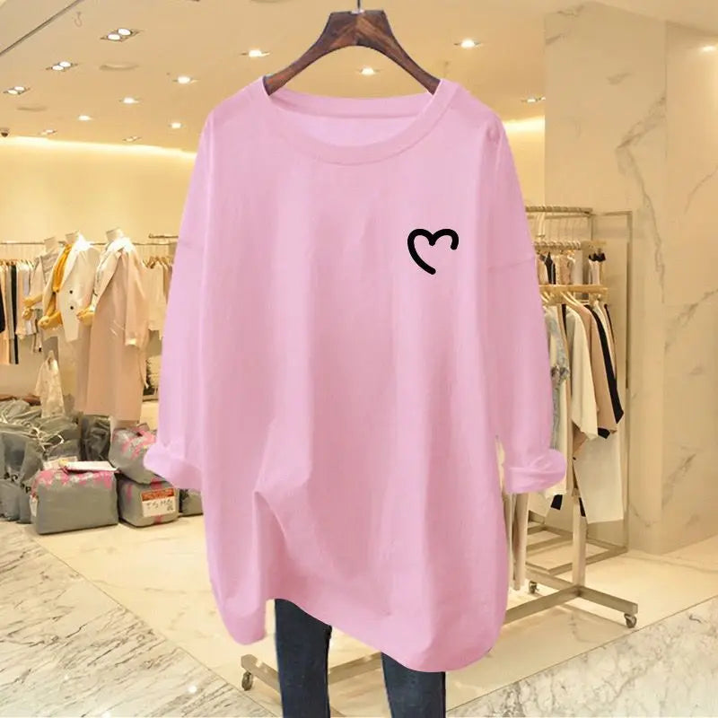 Women Clothing Fashion All-match Loose Long Sleeve T-shirt Spring Autumn Elegant Chic Pure Cotton O-neck Top Tee Casual Pullover