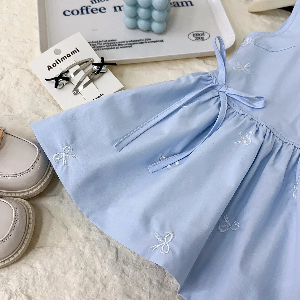 New girls' simple sleeveless vest dress summer new 2025 baby girl shirt bow print dress