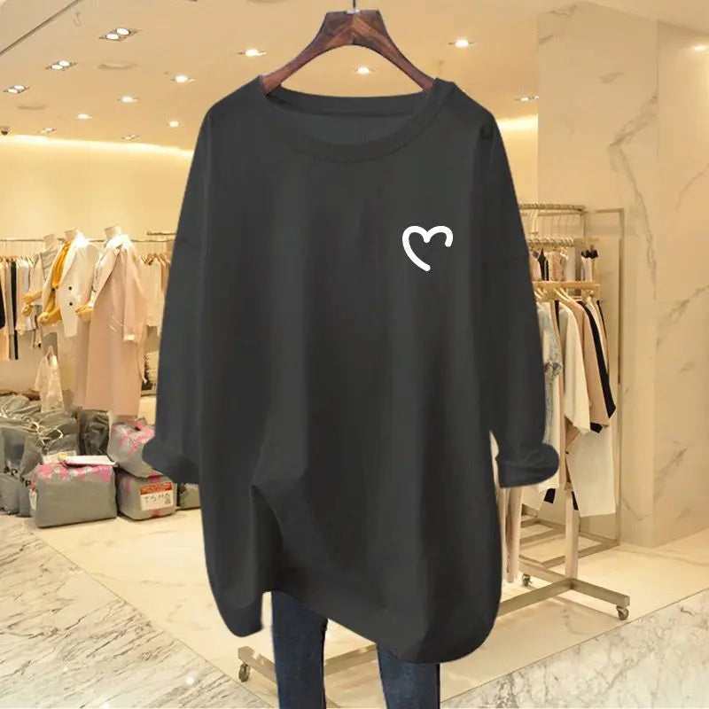 Women Clothing Fashion All-match Loose Long Sleeve T-shirt Spring Autumn Elegant Chic Pure Cotton O-neck Top Tee Casual Pullover