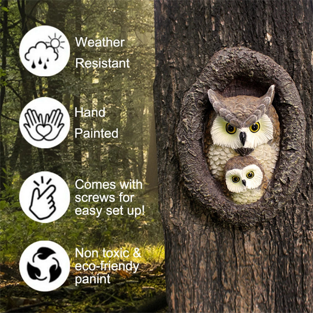 Baby Owl Resin Tree Face Owl Tree Hugger Outdoor Sculpture for Tree Decorations Garden Ornament Tree Statue Peeker