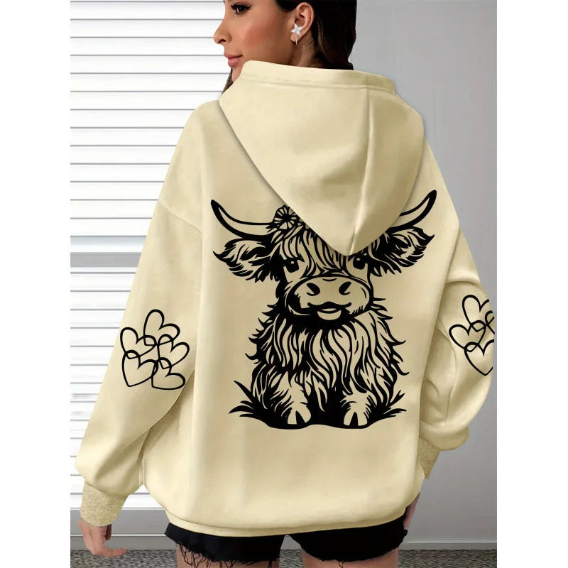 Highland Cow Print and Claw Heart Hoodie