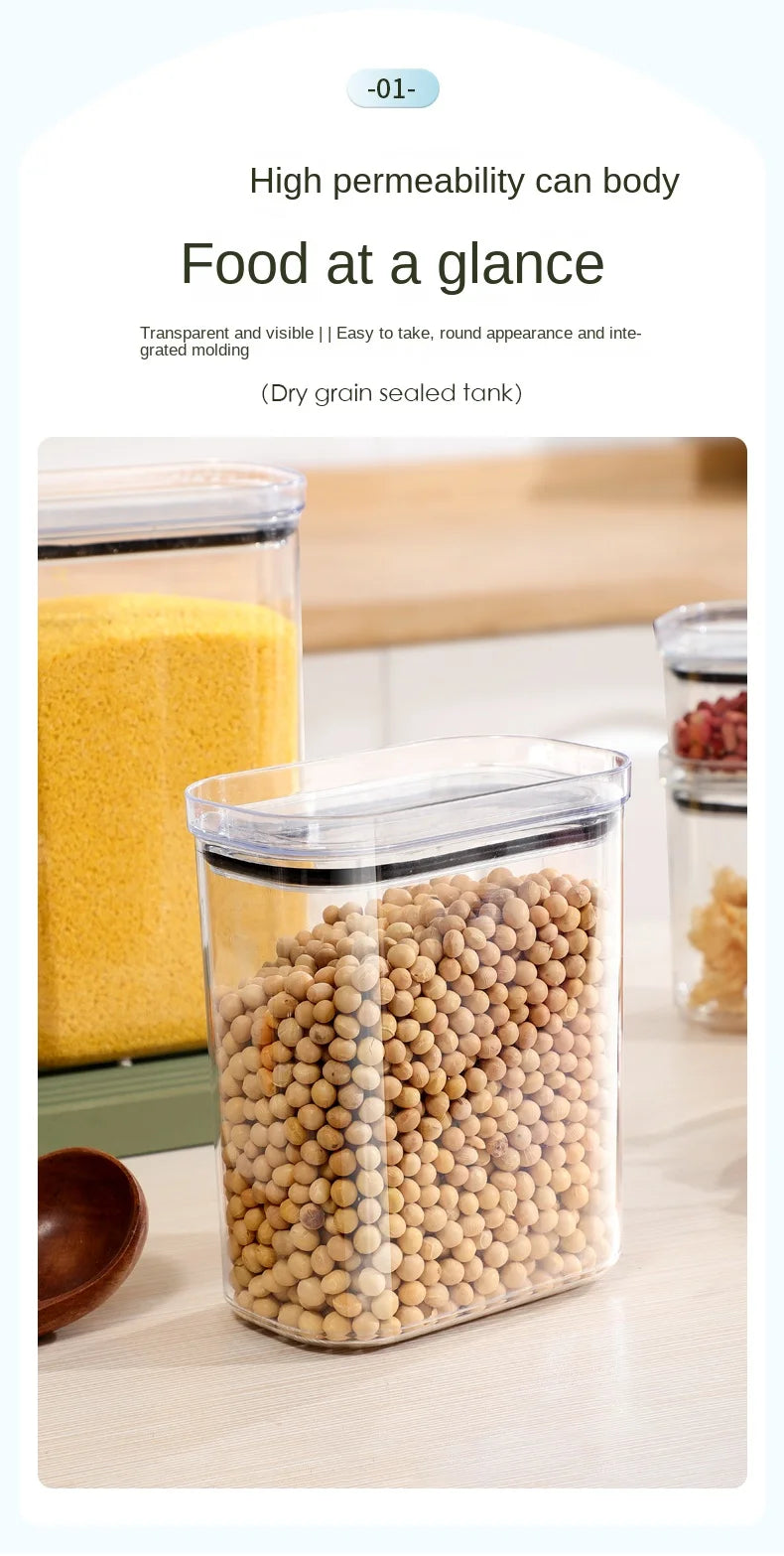 Large Capacity Sealed Jar Kitchen Cabinet Organizer Grain Soybean Nuts Storage Refrigerator Crisper Strong Plastic Sealed Tank