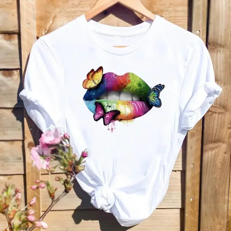 Women Leopard Love Heart Print Tee