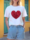 Valentine's Day Women's T-shirt Short Sleeve Red Heart Graphic Print Casual Daily Top for Summer Female Aesthetics Clothing
