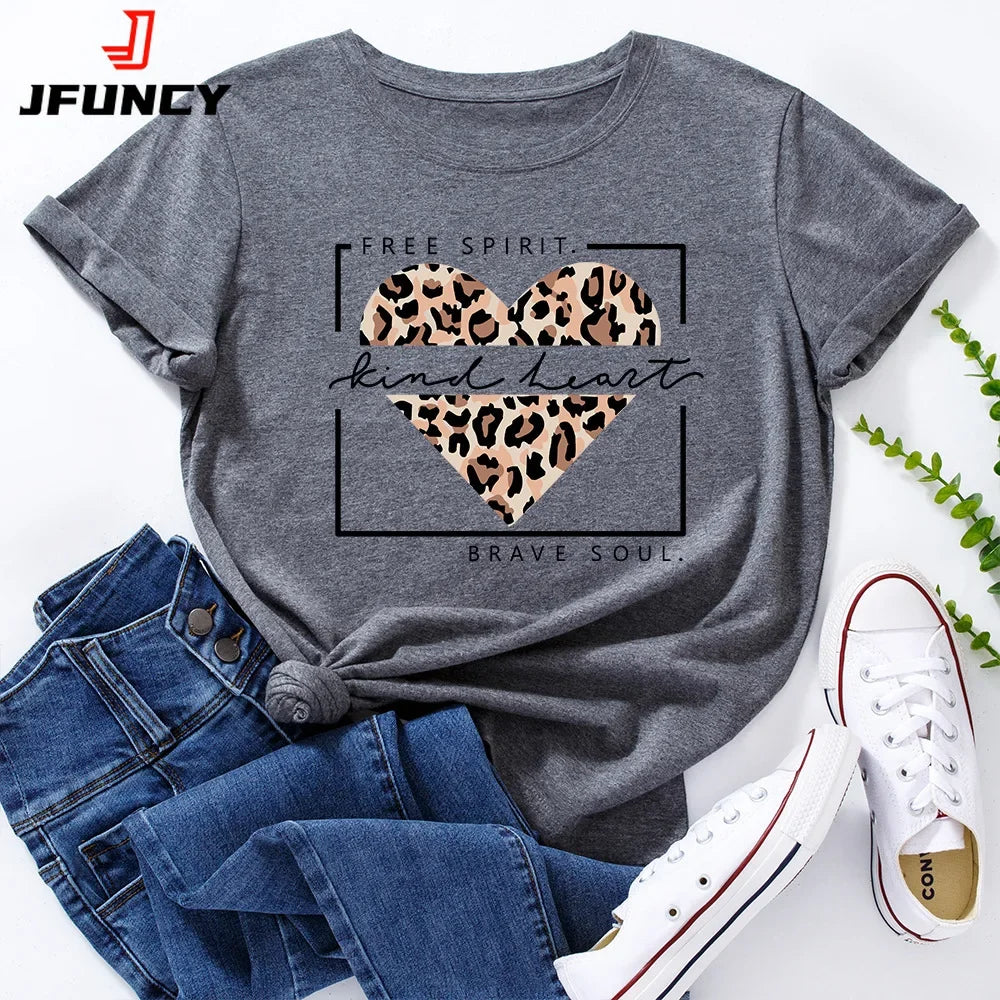 Leopard Love Heart Print Tshirt