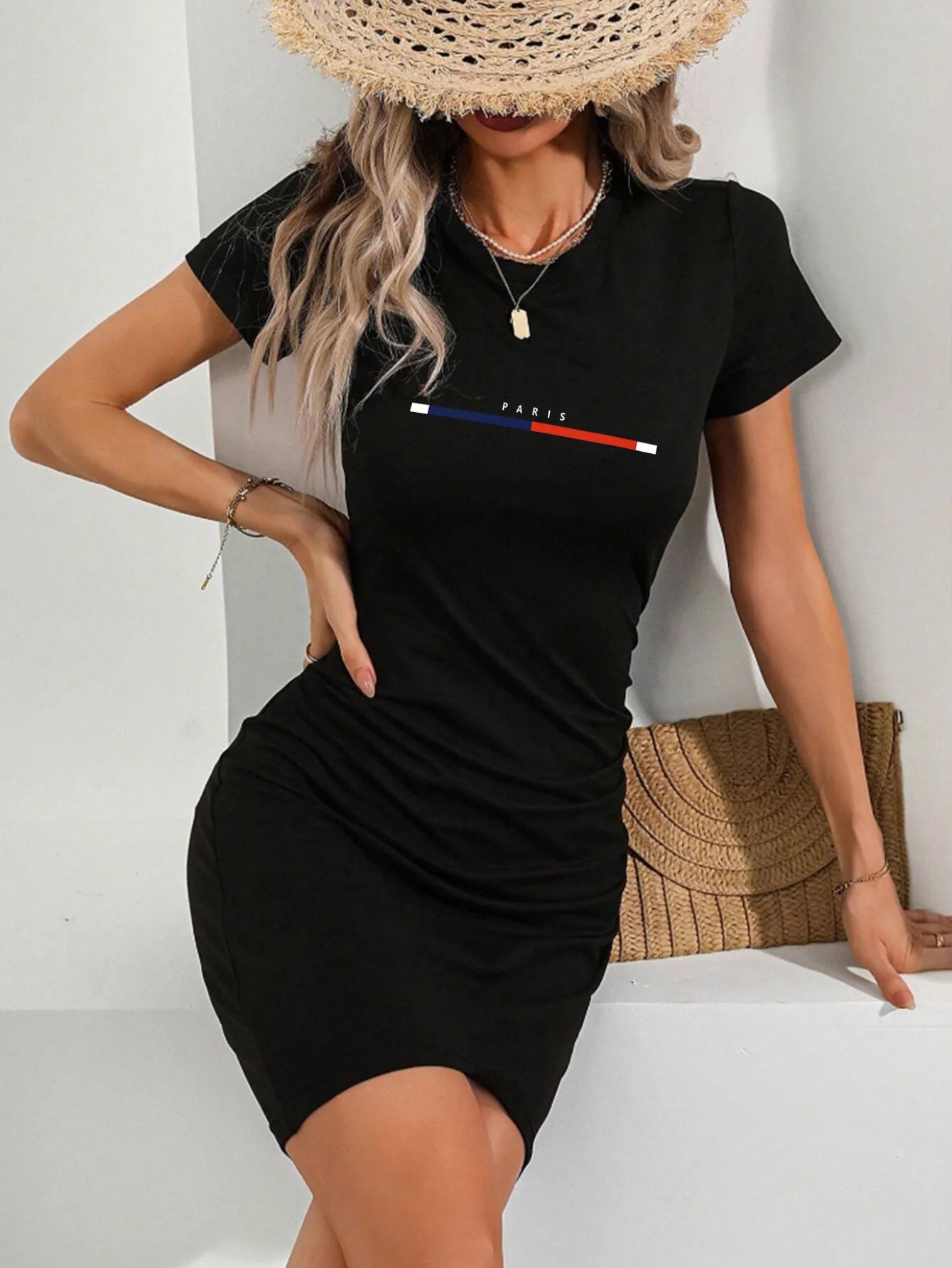 Paris mini dress with black print
