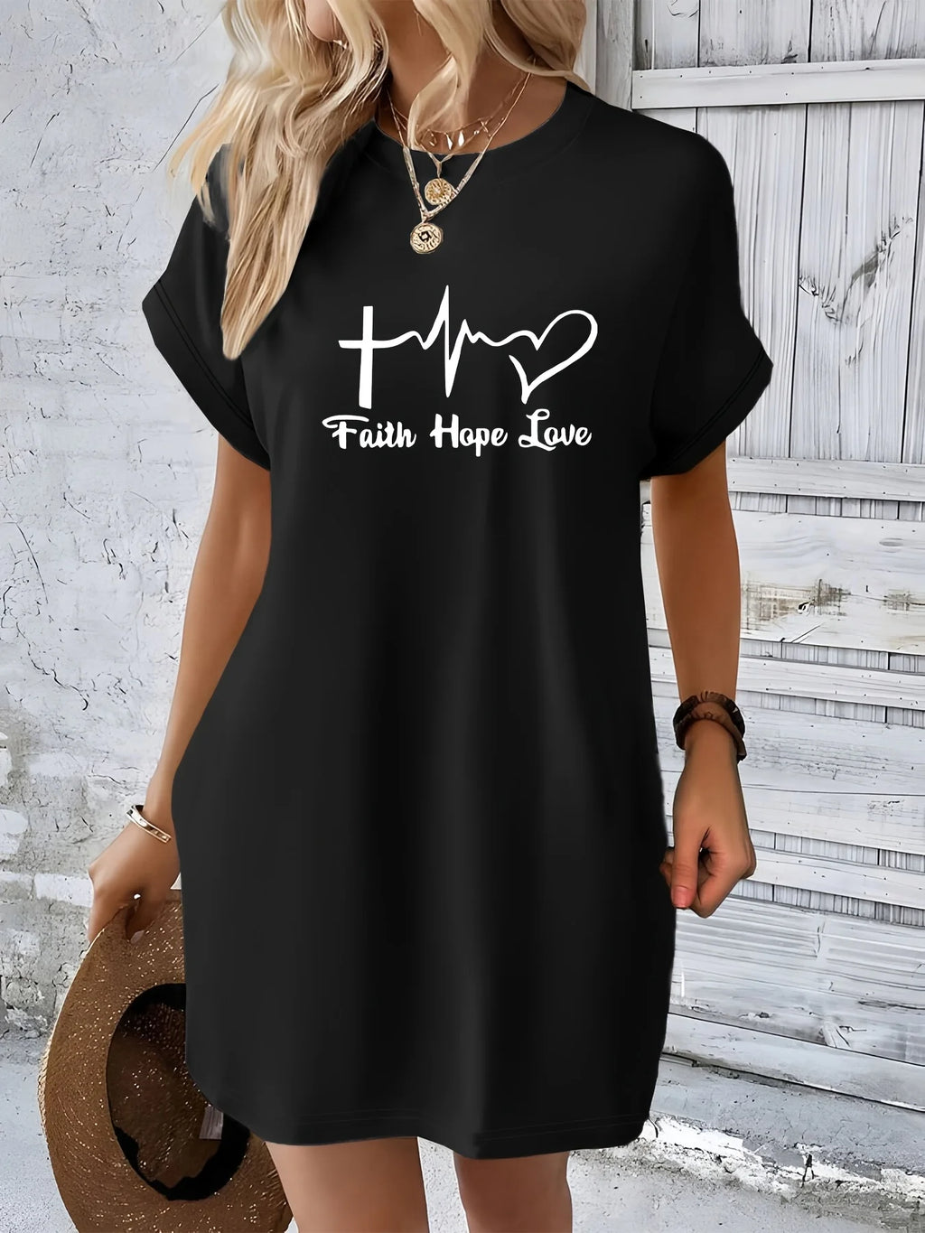 Faith,Hope,Love print Graphic TShirt Dress