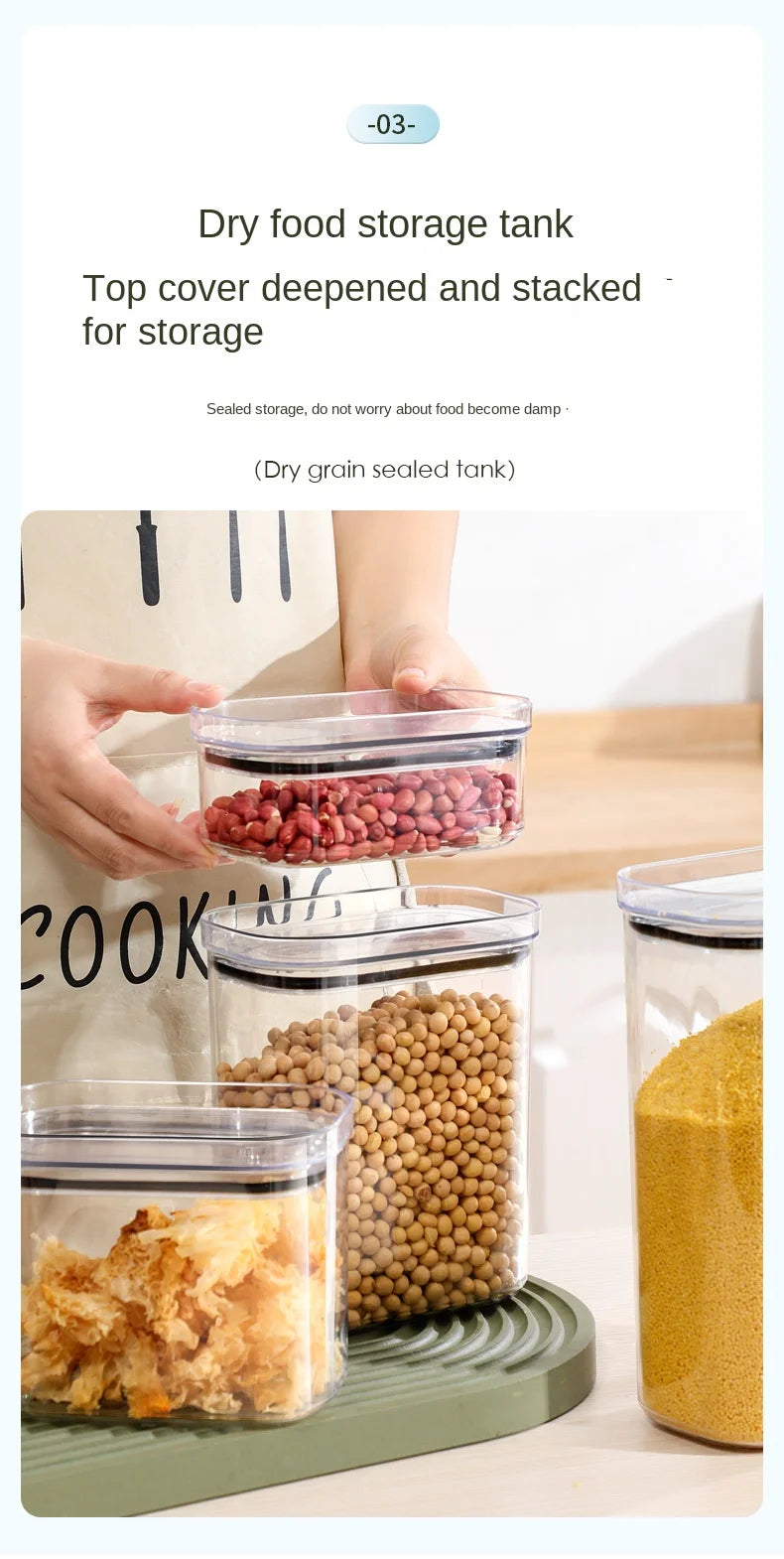 Large Capacity Sealed Jar Kitchen Cabinet Organizer Grain Soybean Nuts Storage Refrigerator Crisper Strong Plastic Sealed Tank