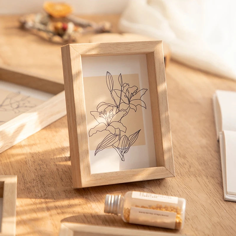 5/6/7/8inch Wooden Photo Frame Solid Picture Frame Vintage Wood Frame Display Stand Desk Accessorie Desktop Ornament Room Decor