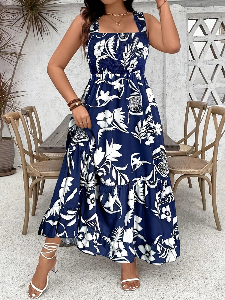 Floral Halter Dress with Ruffle Hem