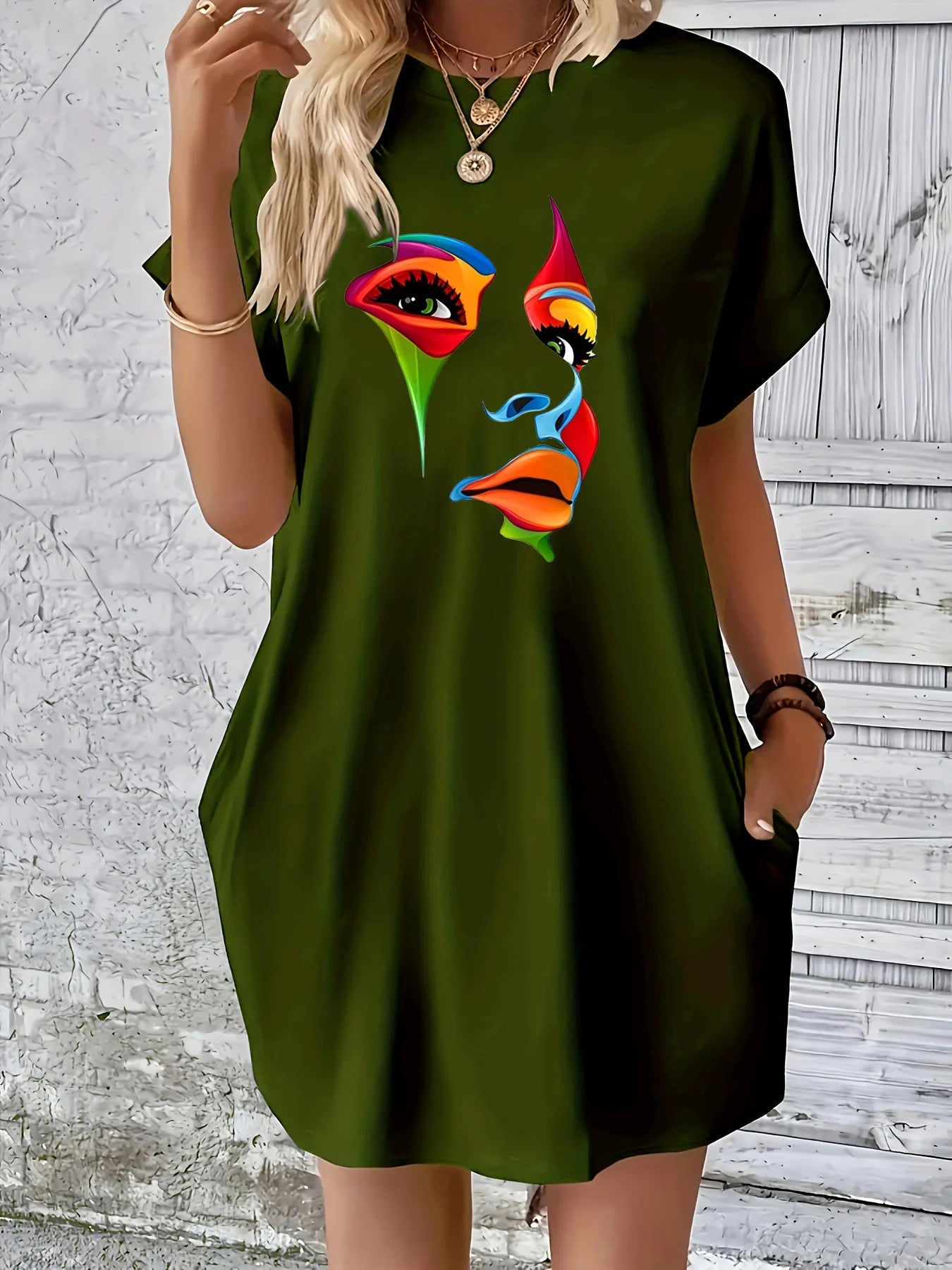 Summer Abstract Face Tee Dress