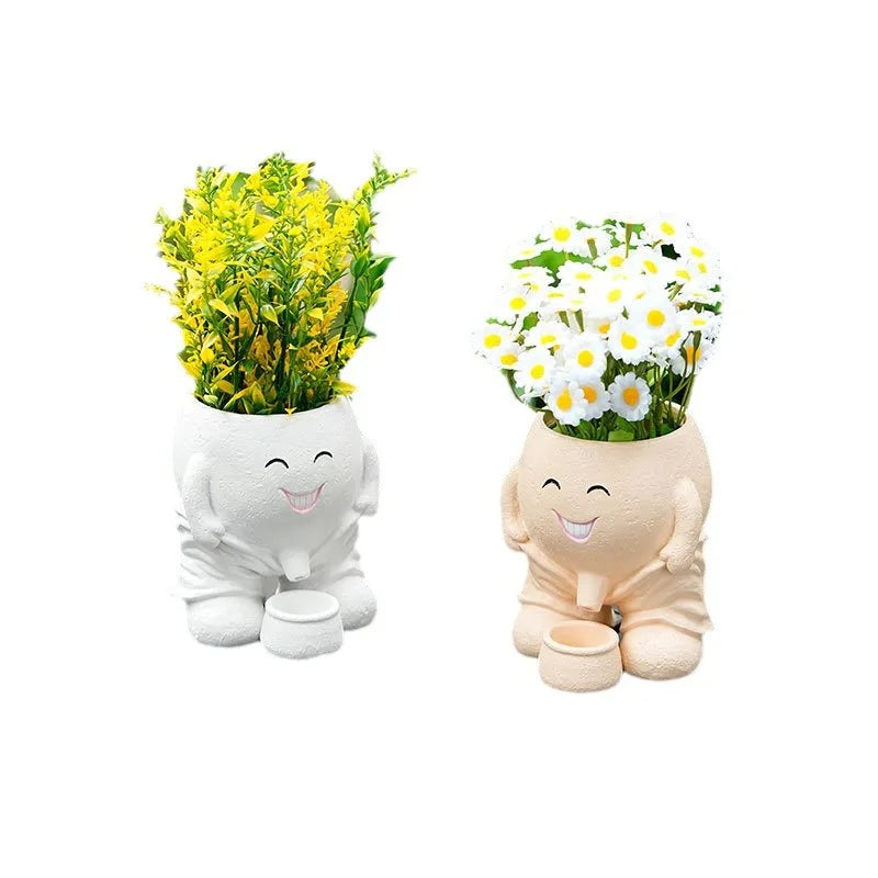 Nordic Green Plant Pot, Horticultural Flower Vase Creative Doll Resin Ornament Outdoor Succulent Flowerpot Hanging Planter