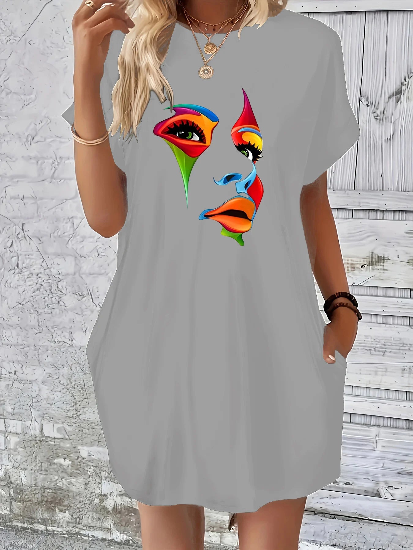 Summer Abstract Face Tee Dress