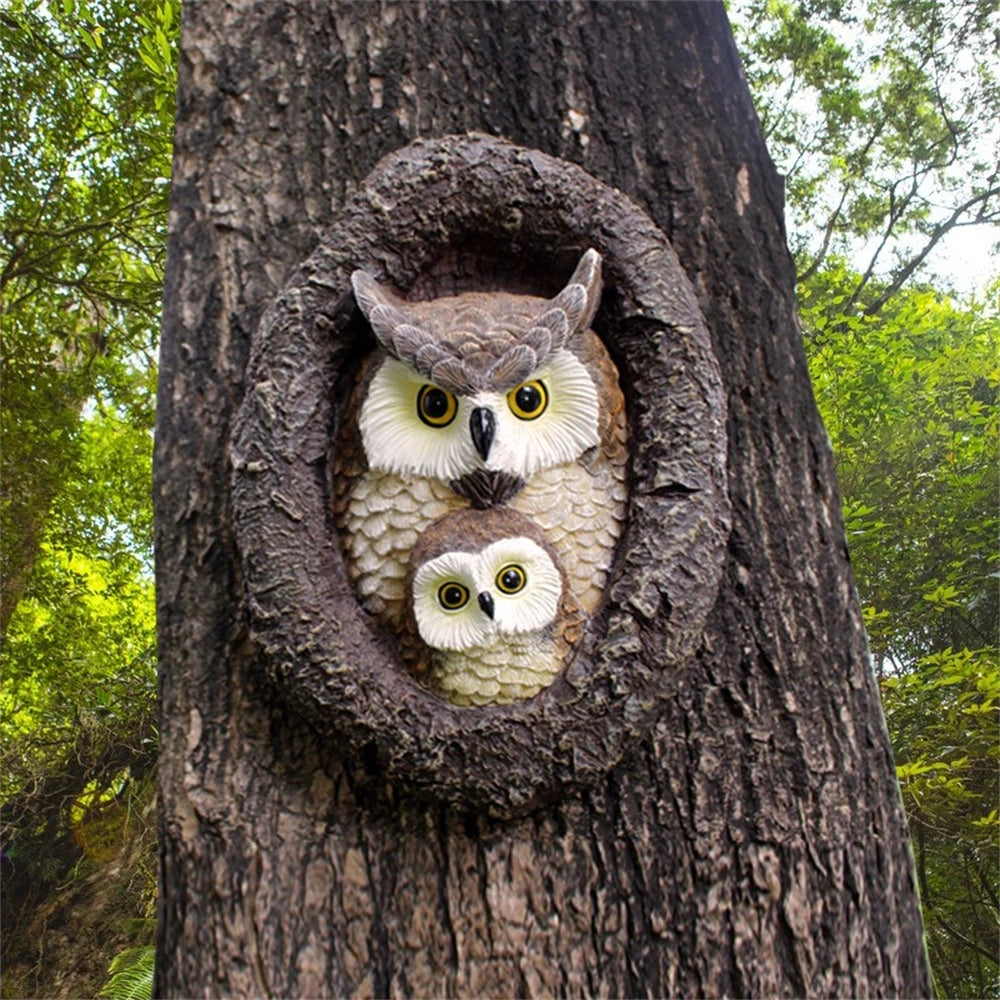 Baby Owl Resin Tree Face Owl Tree Hugger Outdoor Sculpture for Tree Decorations Garden Ornament Tree Statue Peeker
