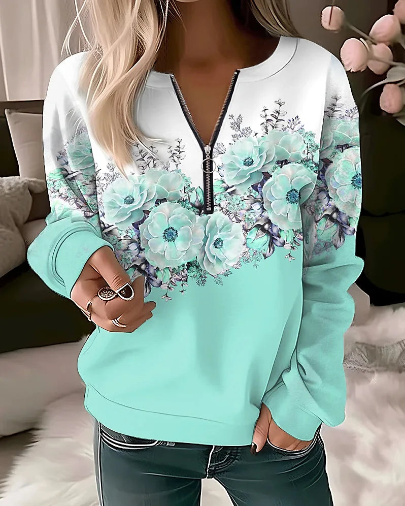 Flower Painting Sweatshirt Zip Up Hoodie