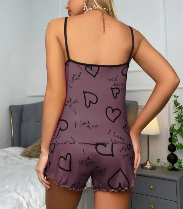 Heart print night set