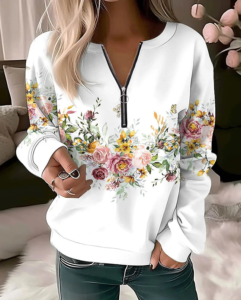 Flower Painting Sweatshirt Zip Up Hoodie
