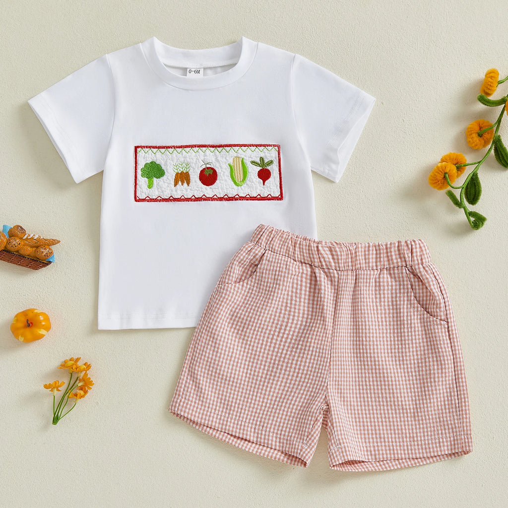 Short Sleeve T-Shirts Elastic Waist Shorts 2Pcs