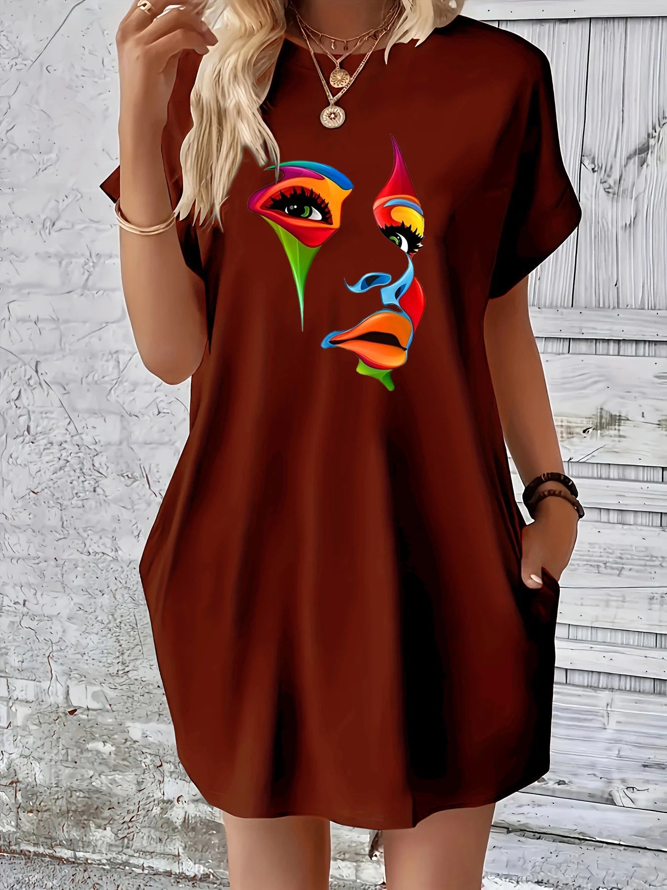 Summer Abstract Face Tee Dress