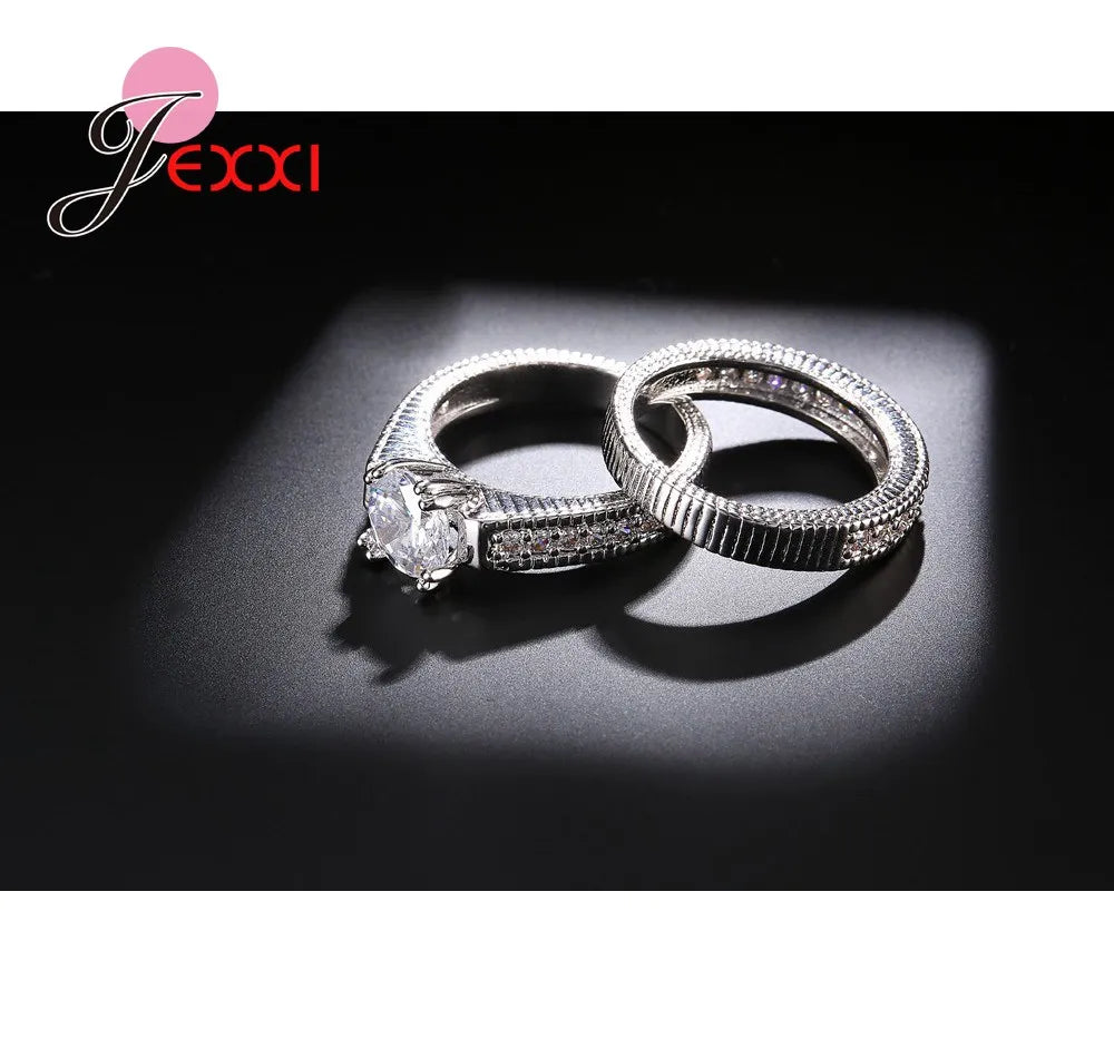 New Arrivals Women Wedding Rings Set 2 PCS Pure 925 Sterling Silver  Engagement Rings Filled Sparkling Crystals Zircons