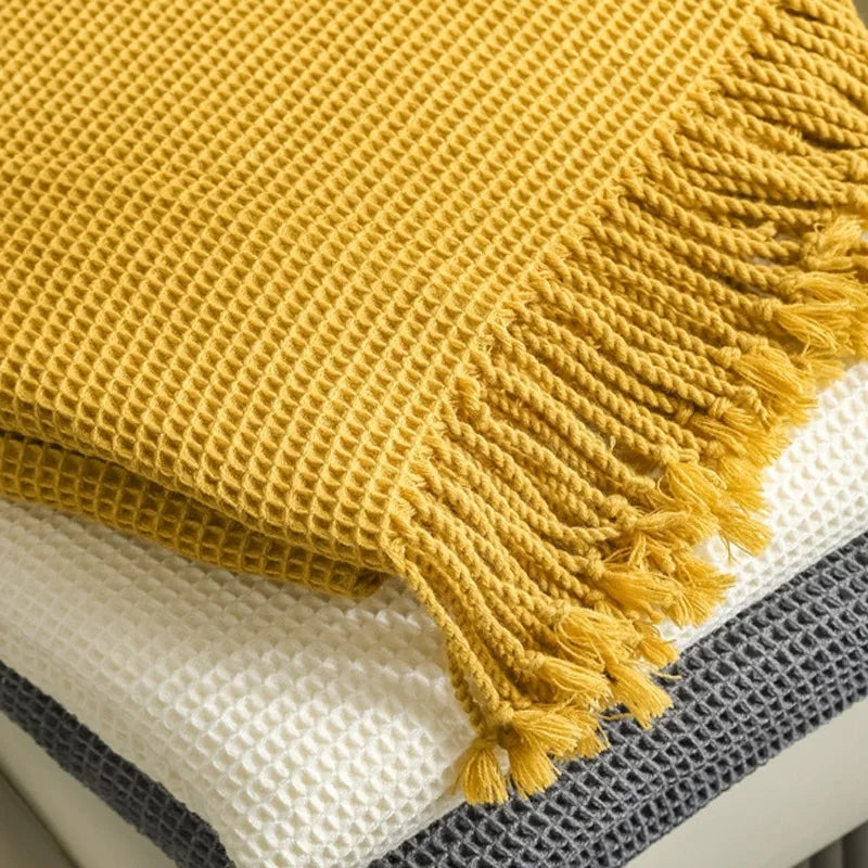 Nordic Waffle Blanket For Beds Sofa Decoration Cover Light Luxury Throw Blanket Bedspread Knitted Shawl Soft Leisure Bed Cover