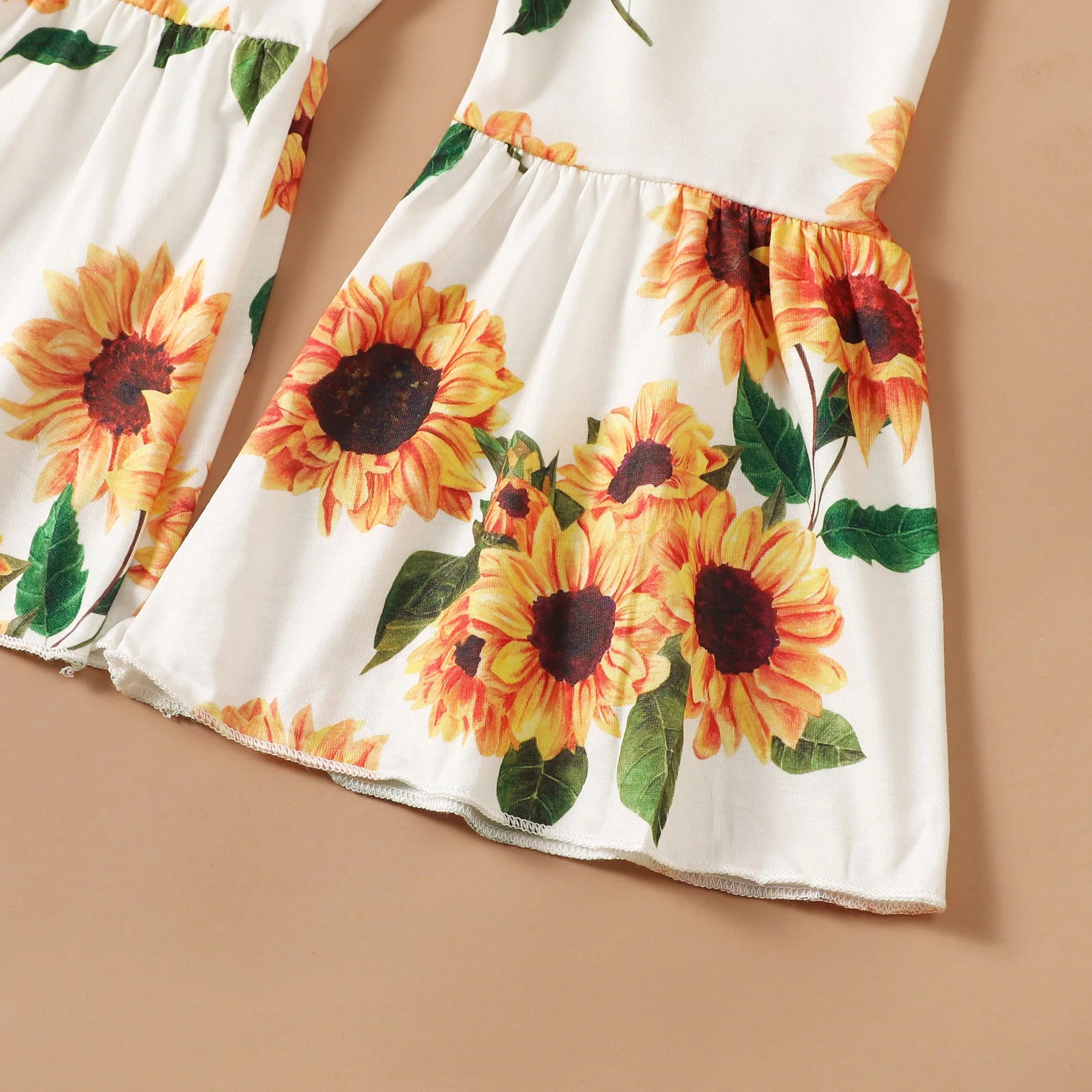 Short Sleeve Top+Sunflower Flare Pants 2PCS