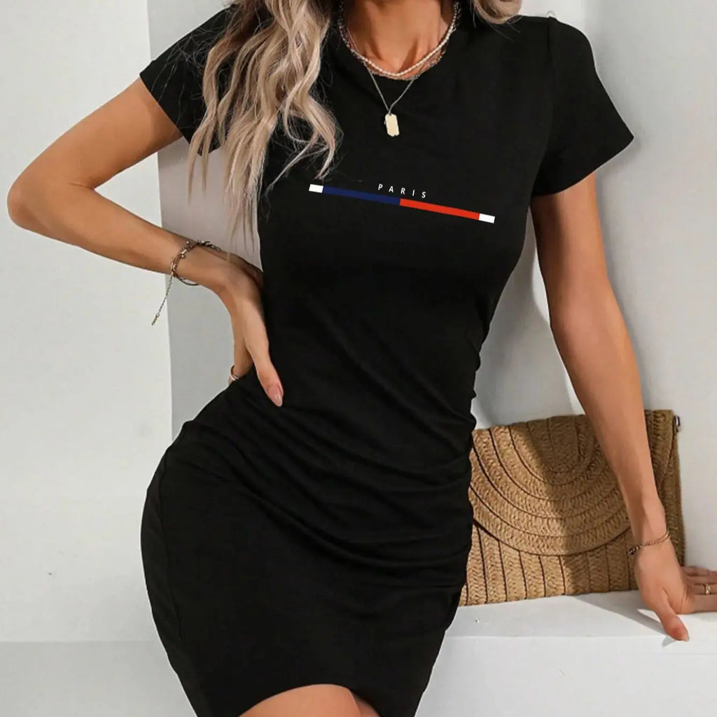 Paris mini dress with black print