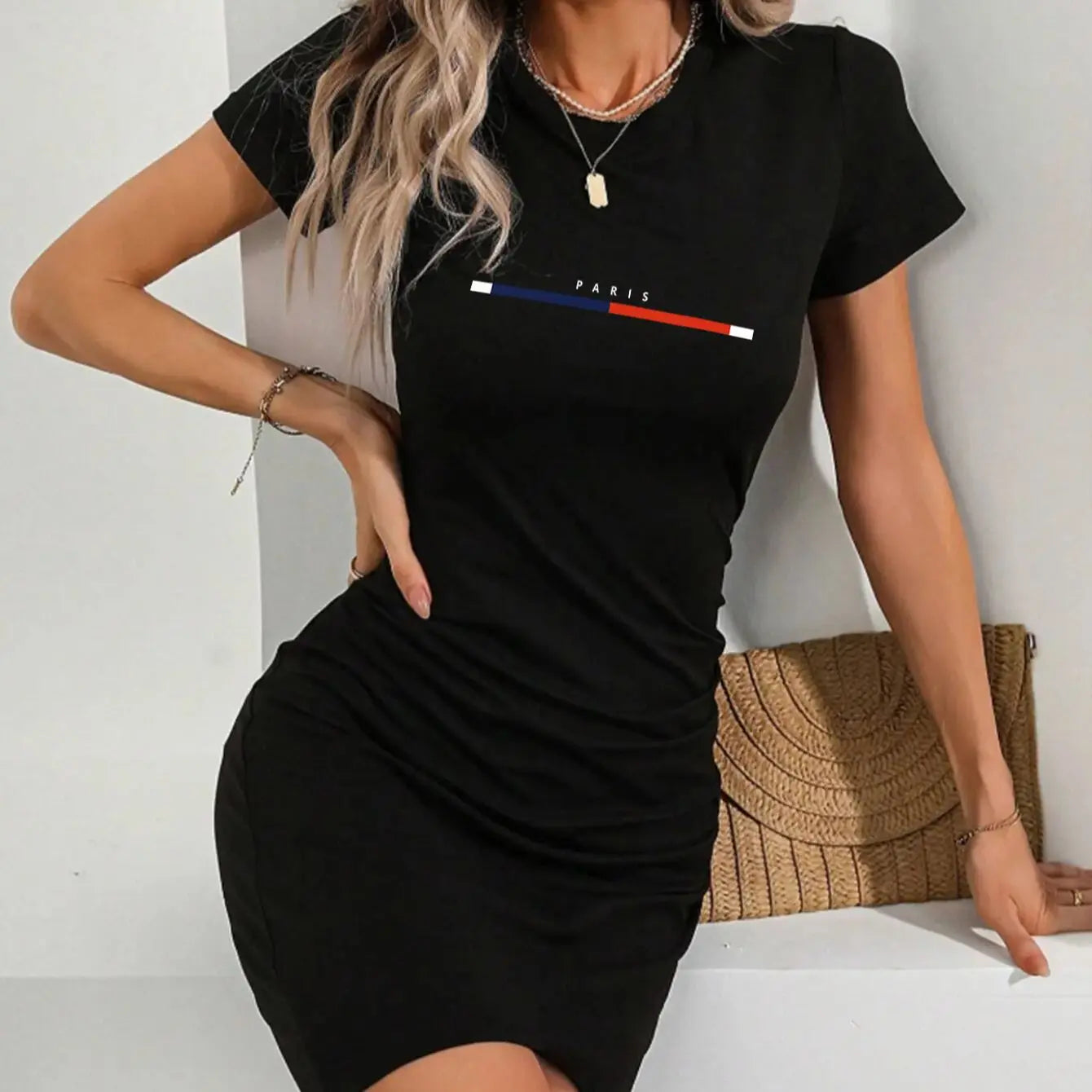 Paris mini dress with black print