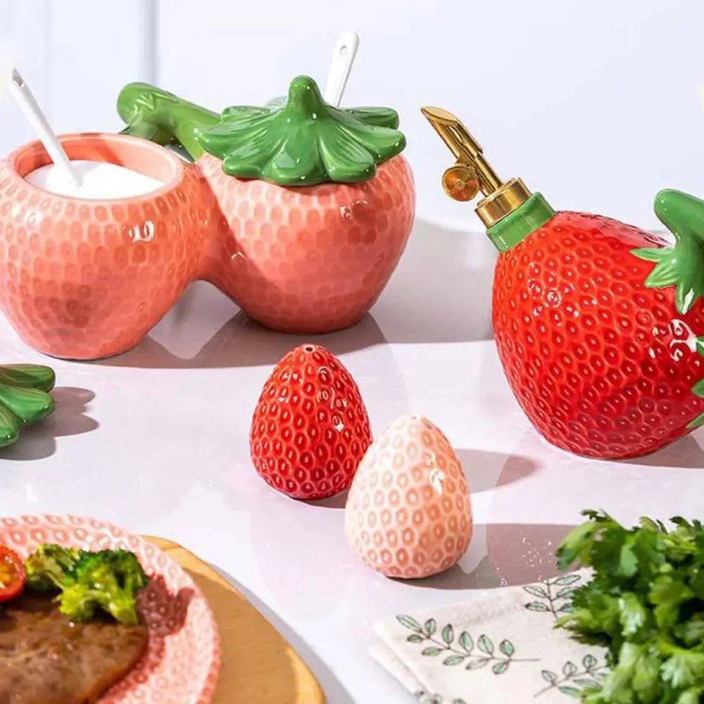 Ceramic Strawberry Seasoning Jar
