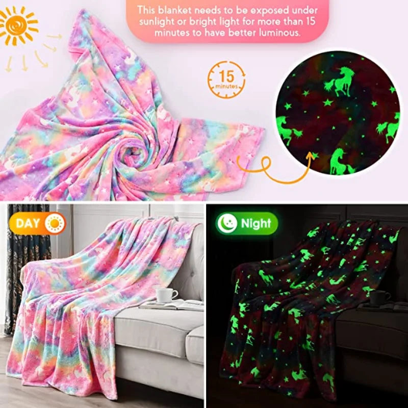 New spacecra Glow in The Dark Blanket Unicorn Gift