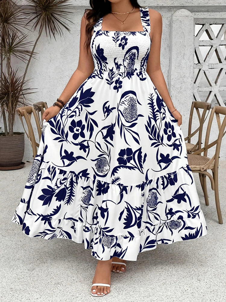 Floral Halter Dress with Ruffle Hem