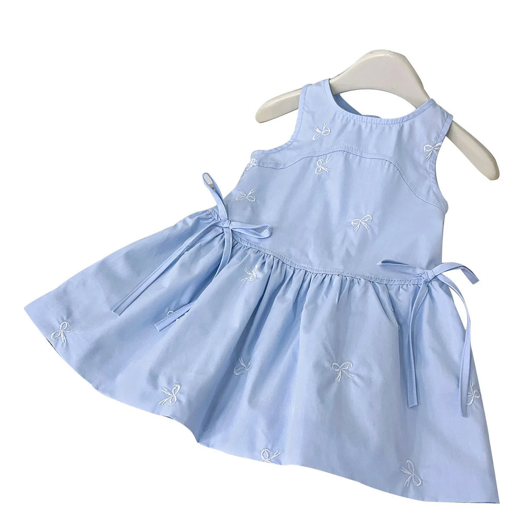 New girls' simple sleeveless vest dress summer new 2025 baby girl shirt bow print dress