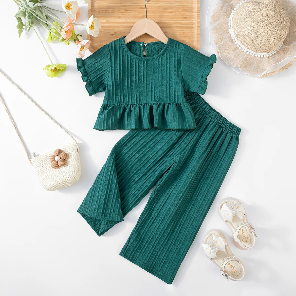 Shorts Sleeves + Wide Leg Pants 2PCS