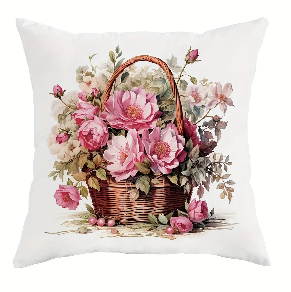 Vibrant Floral Bicycle Design Satin Fabric Throw Pillow Covers Farmhouse Decor for Living Room 45x45Cm Party Gift Cushion Cover