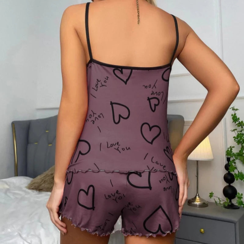Heart print night set