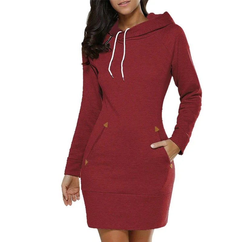 Knee-Length Pockets Dress with hood