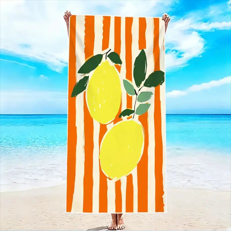 1Pc, Lemon Print Beach Towel, Extra Large Size, Quick-Drying Polyester Fiber Material, Sand-Resistant Design, Suitable for Beach, Pool, and Travel Use, Summer Gift, Tropical Style.