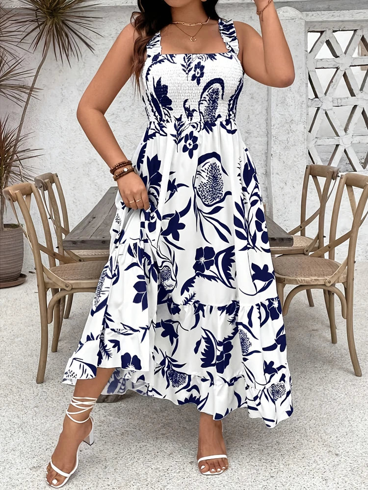 Floral Halter Dress with Ruffle Hem
