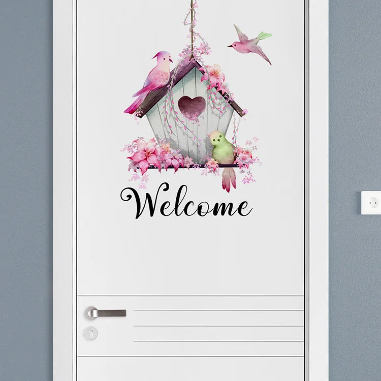 Lovely Bird House Welcome Wall Sticker Living Room Porch Background Decoration Mural For Door Decor Self-adhesive Home Wallpaper