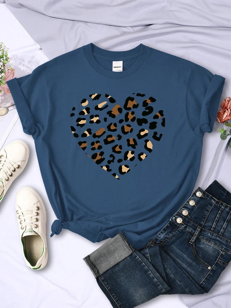 Simple Broken Leopard Heart Women Tshirt