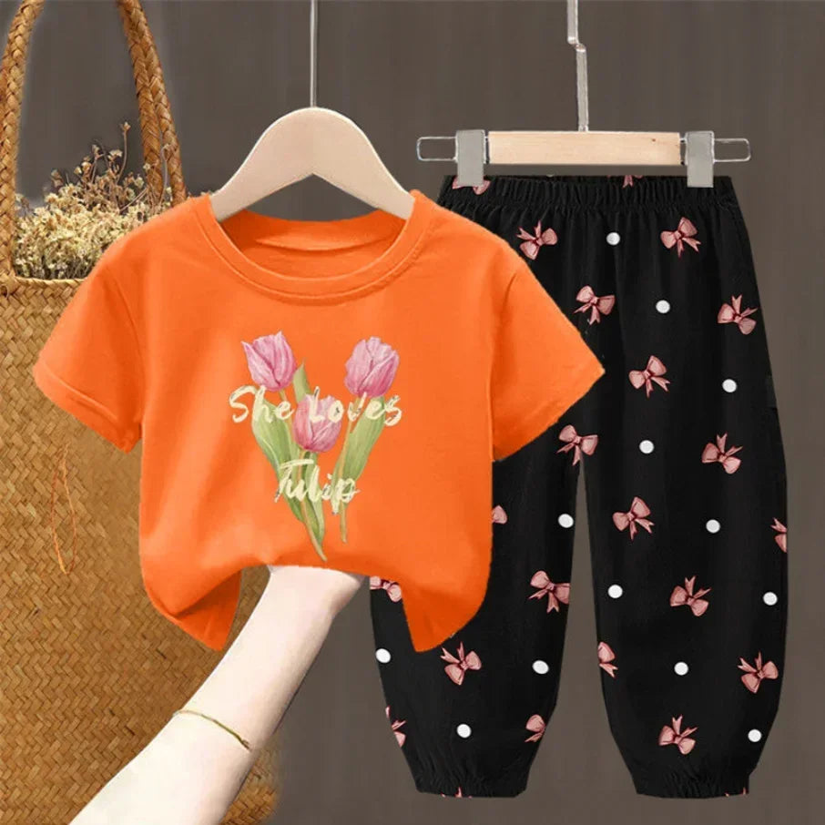 Summer T-shirt Top Pants 2pcs Set