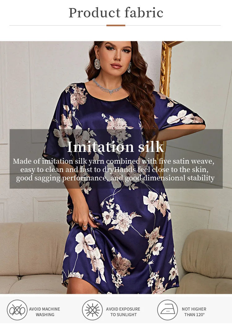 Plus Size Printed Home Wear New Summer Nightgown for Women Silk Nightdress Summer Pajamas