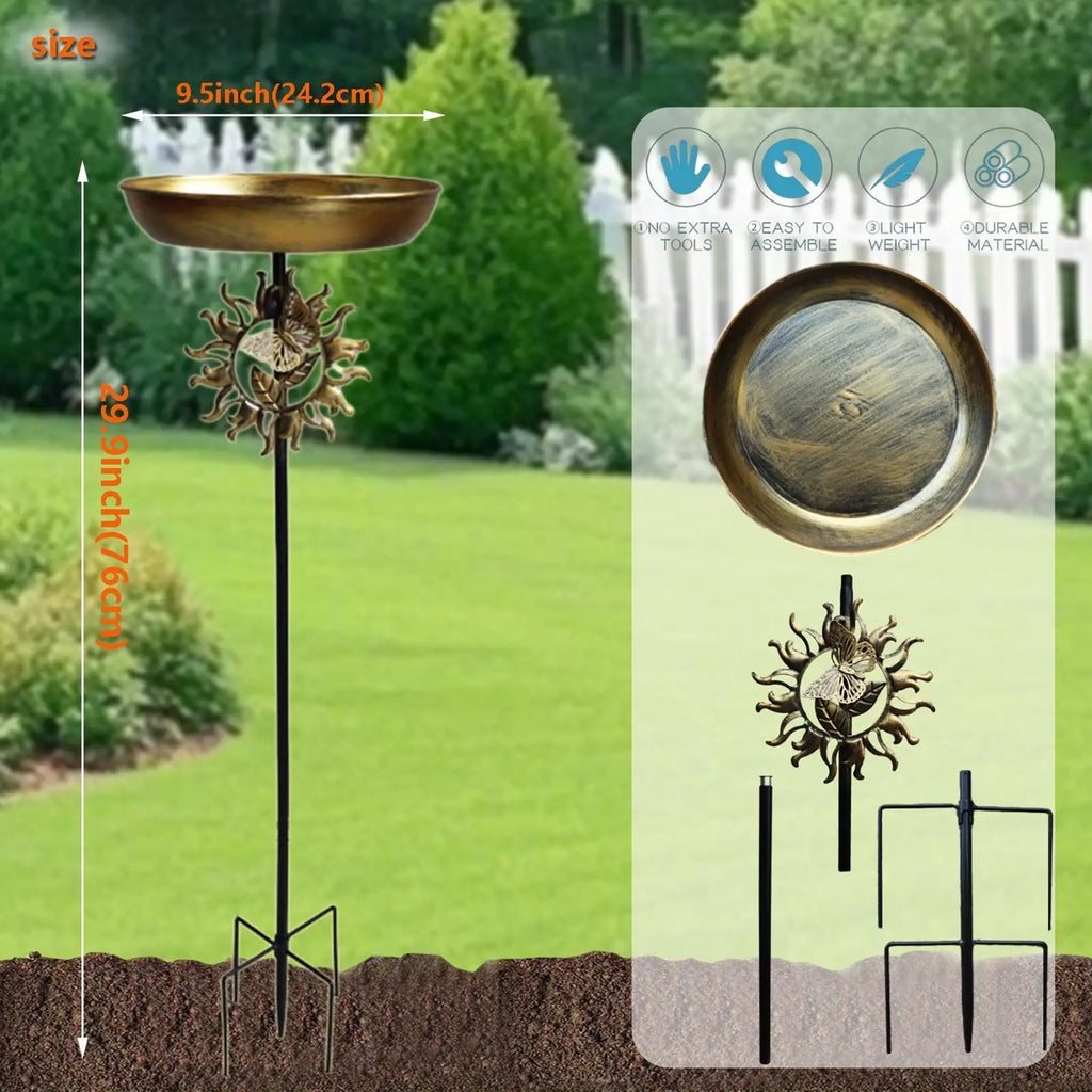 Bird Bath Feeder Bowl 5-Pronged Base Metal Bird Feeder Freestanding Birdbath for Yard Patio Outdoors Garden Iron Pedestal Stake
