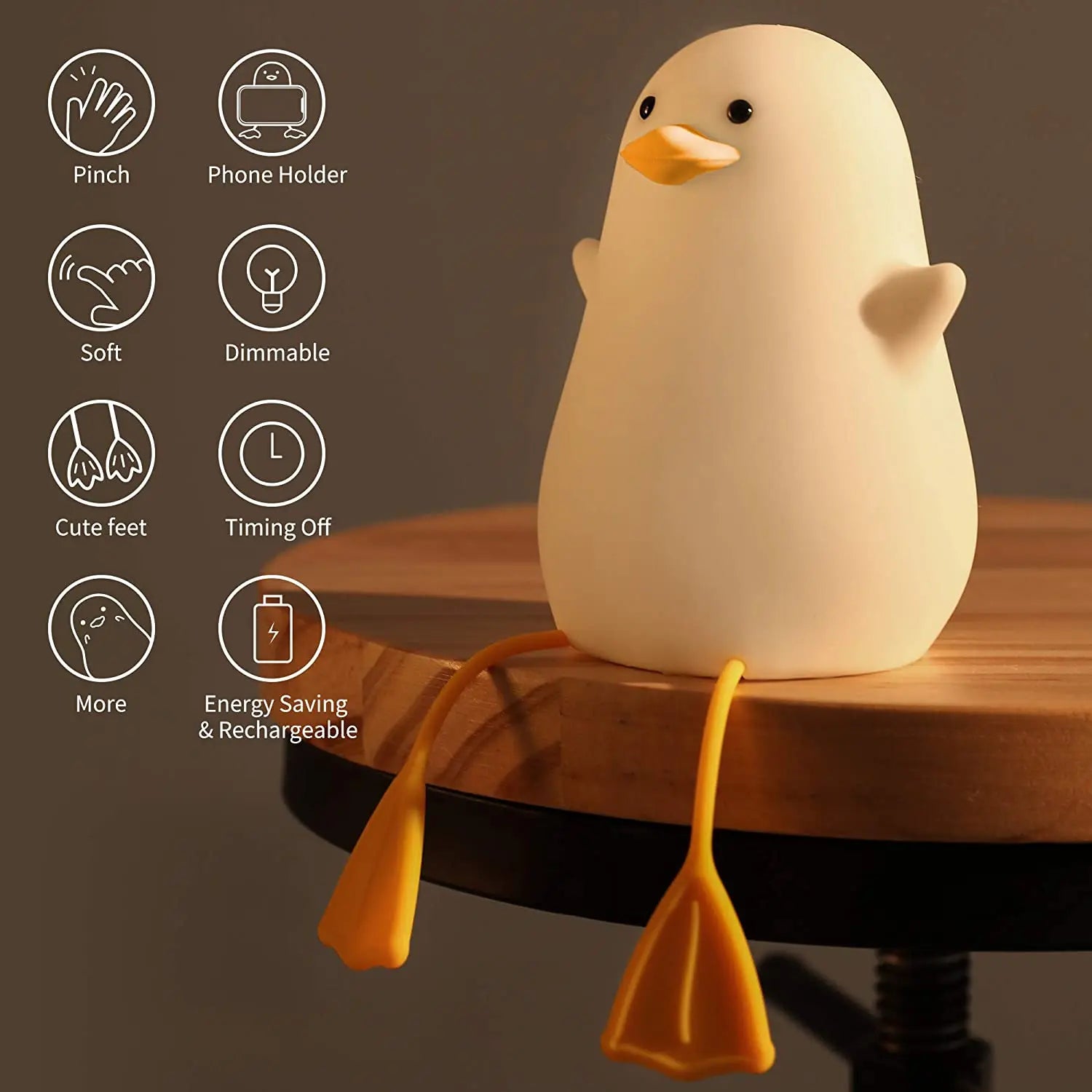 LED Night Lamp Bird/Duck/Rabbit Cartoon Silicone/Wooden Sleeping Light USB Rechargeable TouchSensor Bedroom Bedside Lamp For Kid