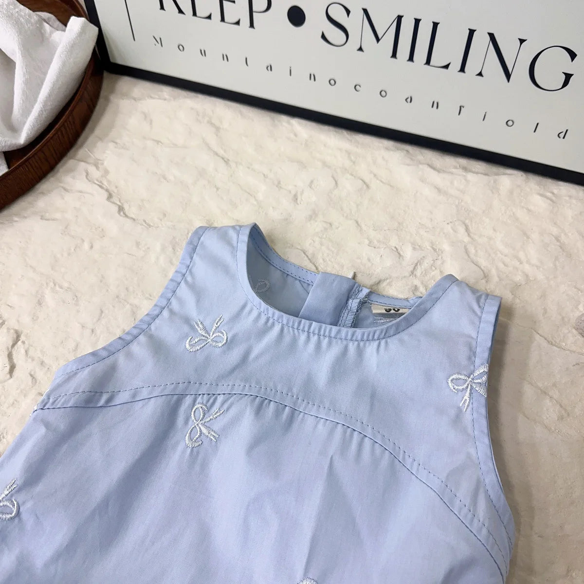 New girls' simple sleeveless vest dress summer new 2025 baby girl shirt bow print dress
