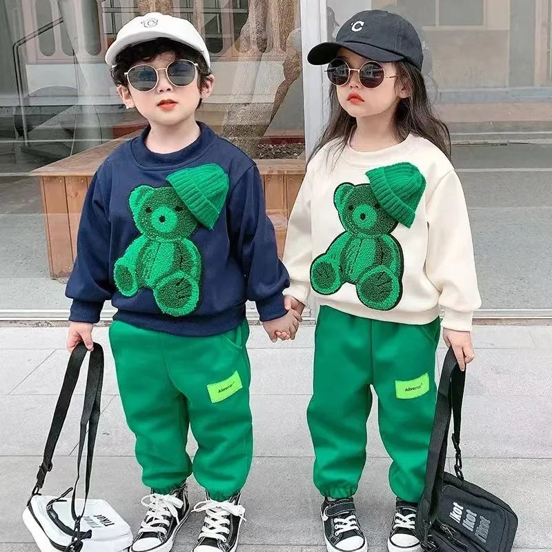 2026 New Kids 2-Piece Outfit Set Cute Sweatshirt + Elastic Waist Pants Casual Tracksuit  Spring Autumn Children Fashion Clothing